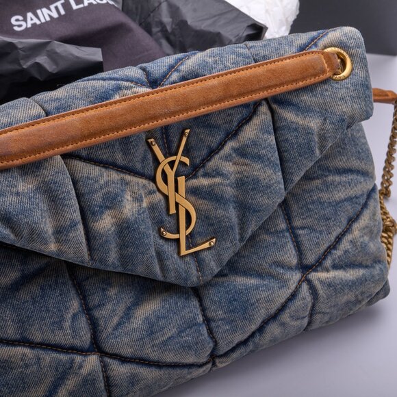 Saint Laurent Medium Puffer Monogramme Denim Chain Bag Denim - Picture 2 of 16